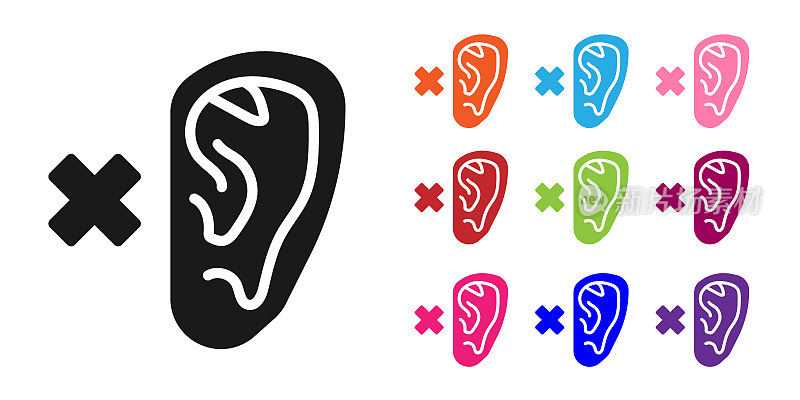 Black Deafness icon isolated on white background. Deaf symbol. Hearing impairment. Set icons colorful. Vector